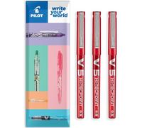 Pilot V5 Hi-Tecpoint Lot de 3 stylos roller à pointe fine de 0,5 mm Rouge