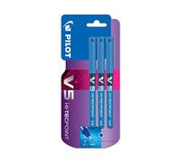 Pilot Pen Roller V5 encre liquide pointe 0,5 mm Bleu Pack de 3