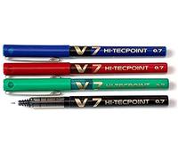 PILOT V7 Hi-Techpoint Lot de 4 stylos roller 1 noir, 1 bleu, 1 rouge, 1 vert