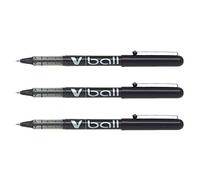 Pilot VB5 V Ball Lot de 3 Stylos roller à pointe fine en métal, pointe 0,5 mm, trait 0,3 mm, encre liquide, BL-VB5