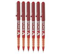 Pilot VB5 V Ball Lot de 6 stylos à bille Encre liquide Pointe métal fine 0,7mm Ligne 0,4 mm Rouge