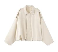 Pilot Veste bomber surdimensionnée en faux daim à manches longues avec fermeture éclair à bouton pour l'hiver et l'automne, pour concerts d'hiver et d'automne, Blouson aviateur femme beige-3, L