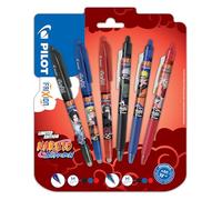 PILOT x NARUTO - Lot de 3 FriXion Ball + 3 FriXion Ball Clicker - Stylos effaçables - Édition limitée Naruto Shipudden - Stylos rollers rechargeables - Noir, Bleu, Rouge - Pointe moyenne
