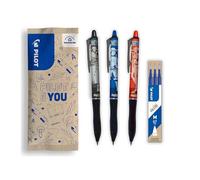 PILOT - Frixion Ball Plus 0.7 - One Piece Édition Limitée - Lot de 3 rollers encre gel effaçable - Pointe Moyenne - Noir, Bleu, Rouge + 1 set de 3 recharges Bleu et 4 stickers Noir, Bleu, Rouge