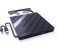 Pilote DVD externe USB C portable CD/DVD +/-RW Lecteur DVD avec lecteur de carte SD Hub USB 3.0 Port d'alimentation USB C Graveur CD ROM Compatible avec ordinateur portable PC de bureau Mac