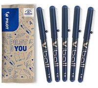 PILOTot V-Ball 1.0 Lot de 5 stylos roller à encre liquide à pointe large - Séchage rapide, Anti-fuite, Couleur vive, Métal, Bleu, 1 Unité (Lot de 5)
