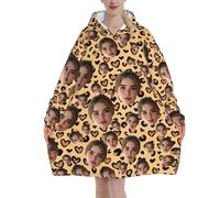 Pilou Pilou Femme Cœur Graphique Choisissez votre Photo de Visage Pull Plaid Oversize en poncho Polaire Couverture à Capuche cadeau Personnalisée sweat plaid hiver blanket chaud objet Personnalisable