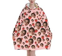 Pilou Pilou Femme Fraise Pull Plaid Oversize en poncho Polaire Couverture à Capuche Concevez Votre Photo de Visage cadeau Personnalisée sweat plaid vetement hiver blanket chaud objet Personnalisable
