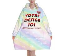 Pilou Pilou Femme homme Choisissez votre Photo Texte Pull Plaid Oversize en poncho Polaire Couverture à Capuche cadeau Personnalisée sweat plaid vetement hiver blanket chaud objet Personnalisable