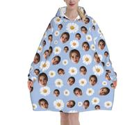 Pilou Pilou Femme homme Panda Pull Plaid Oversize en poncho Polaire Couverture à Capuche Avec Photo de Visage objet Personnalisable sweat plaid vetement hiver blanket chaud cadeau Personnalisée