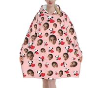 Pilou Pilou Femme homme Panda Pull Plaid Oversize en poncho Polaire Couverture à Capuche Avec Photo de Visage objet Personnalisable sweat plaid vetement hiver blanket chaud cadeau Personnalisée