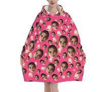 Pilou Pilou Femme homme Panda Pull Plaid Oversize en poncho Polaire Couverture à Capuche Avec Photo de Visage objet Personnalisable sweat plaid vetement hiver blanket chaud cadeau Personnalisée