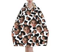 Pilou Pilou Femme homme Panda Pull Plaid Oversize en poncho Polaire Couverture à Capuche Avec Photo de Visage objet Personnalisable sweat plaid vetement hiver blanket chaud cadeau Personnalisée