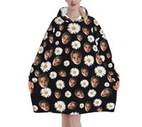 Pilou Pilou Femme homme Pâquerette Pull Plaid Oversize en poncho Polaire Couverture à Capuche Avec Photo de Visage cadeau Personnalisée sweat plaid vetement hiver blanket chaud objet Personnalisable