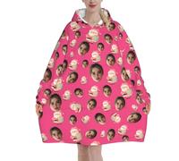 Pilou Pilou femme Personnalisé sweat plaid Personnalisable pull plaid capuche Choisissez votre Photo de Visage poncho polaire sweat a capuche couverture robe de chambre oversize blanket cadeau Noël