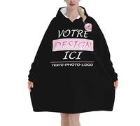 Pilou Pilou femme Personnalisé sweat plaid Personnalisable pull plaid capuche Photo de Visage Texte poncho polaire sweat a capuche couverture hiver robe de chambre oversize blanket cadeau Noël