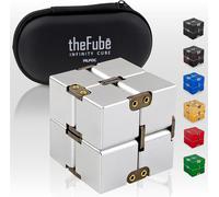 PILPOC theFube Infinity Cube Fidget Toys Anti Stress Adulte/Enfant - Cube Anti Stress en Aluminium de Qualité avec Étui, Robuste, Lourd, Soulage l'Anxiété, pour TDA, TDAH, TOC (Argent)