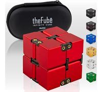 PILPOC theFube Infinity Cube Fidget Toys Anti Stress Adulte/Enfant - Cube Anti Stress en Aluminium de Qualité avec Étui, Robuste, Lourd, Soulage l'Anxiété, pour TDA, TDAH, TOC (Rouge)
