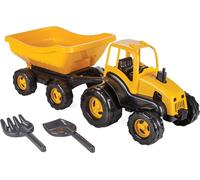 Pilsan 06212 Jouet Tracteur avec remorque, pelle, râteau, intérieur et extérieur jaune