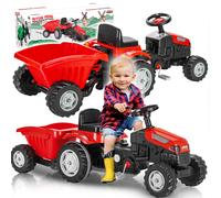 Pilsan Tracteur autoporté, remorque et tracteur à pédale actif pour enfants avec remorque, siège réglable, klaxon couineur, 3 ans et plus
