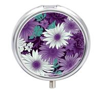 Pilules à fleurs violettes et blanches avec 3 compartiments, étui à médicaments rond portable pour contenir des vitamines et organiseur décoratif en métal
