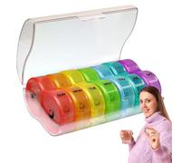 Pilulier - 13 x 8 x 5 cm, boîte compacte, légère, en polypropylène transparent, distributeur de pilules quotidien coloré avec design de fermeture sécurisé | Porte-supplément pour personnes âgées