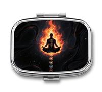 Pilulier 2 compartiments à lumière noire 7 chakras pour yoga, méditation, voyage, avec miroir, étanche, 2 fois par jour, conteneur portable pour sac à main et poche, rectangulaire argenté
