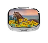 Pilulier 2 compartiments avec imprimé cheval tournesol jaune