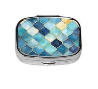 Pilulier 2 compartiments bleu aquarelle graphique avec miroir Petit pilulier pour sac à main ou poche Organiseur de vitamines