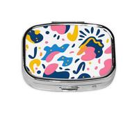 Pilulier 2 compartiments couleur abstrait graphique avec miroir Petit pilulier pour sac à main ou poche Organiseur de vitamines