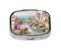 Pilulier 2 compartiments d'architecture classique avec miroir Petit pilulier pour sac à main ou poche Organiseur de vitamines