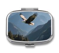 Pilulier 2 compartiments Eagles Fly in The Valley - Pilulier de voyage avec miroir - Étanche - 2 fois par jour - Portable - Pour sac à main et poche - Rectangulaire - Argenté
