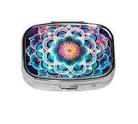 Pilulier 2 compartiments Galaxy Boho Mandala avec miroir Petit pilulier pour sac à main ou poche Organiseur de vitamines