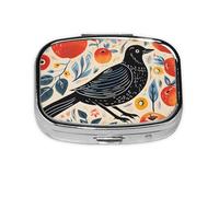 Pilulier 2 compartiments Line Fruit Crow Tablet Box avec miroir Petit pilulier pour sac à main ou poche Organiseur de vitamines