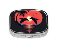 Pilulier 2 compartiments Love Dolphin avec miroir Petit pilulier pour sac à main ou poche Organiseur de vitamines