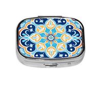 Pilulier 2 compartiments Mandala Damas Fleur Ethnique Floral Boîte à comprimés avec miroir Petit pilulier pour sac à main ou poche Organiseur de vitamines