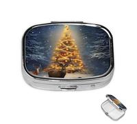 Pilulier 2 compartiments Mini pilulier arbre de Noël et cerf pilulier pour sac à main en métal étanche pilulier décoratif pour voyage ou quotidien