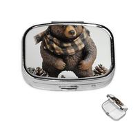 Pilulier 2 compartiments - Mini pilulier rustique en forme d'ours - Pour sac à main - En métal - Étanche - Décoratif - Pour voyage ou quotidien