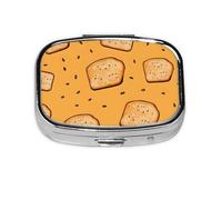 Pilulier 2 compartiments Motif pain sésame avec miroir Petit pilulier pour sac à main ou poche Organiseur de vitamines