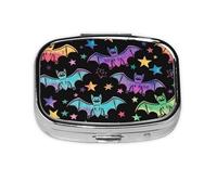 Pilulier 2 compartiments Neon Star Bat Tablet Box avec miroir Petit pilulier pour sac à main ou poche Organiseur de vitamines
