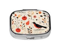 Pilulier 2 compartiments Oiseau Fruits Tablette Tablette avec Miroir Petit Pilulier Organisateur pour Sac à Main ou Poche Organisateur de Vitamine