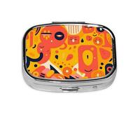 Pilulier 2 compartiments orange dessin animé graphique tablette avec miroir petit pilulier organisateur pour sac à main ou poche organisateur de vitamines
