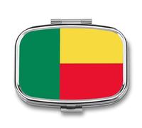 Pilulier 2 Compartiments, Petit Format, Portable Pour Poche, Avec Drapeau Du Bénin Organisateur De Médicaments Pour Vitamines, Médicaments, Huile De Poisson Et Compléments Alimentaires Forme Carrée