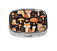 Pilulier 2 compartiments Renard Champignon Boîte à comprimés avec miroir Petit pilulier pour sac à main ou poche Organiseur de vitamines