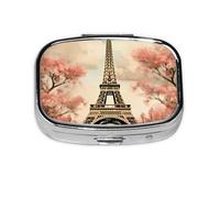 Pilulier 2 compartiments rétro Tour Eiffel Paris Fleur Tablette avec miroir Petit pilulier Organiseur pour sac à main ou poche Organiseur de vitamines