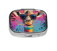 Pilulier 2 compartiments Rock Fan Sha Ice Girafe Boîte à comprimés avec miroir Petit pilulier pour sac à main ou poche Organiseur de vitamines