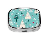 Pilulier 2 compartiments simple graphique arbre de Noël avec miroir Petit pilulier pour sac à main ou poche Organiseur de vitamines