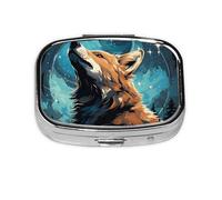 Pilulier 2 compartiments Starlight Forest Wolf avec miroir Petit pilulier pour sac à main ou poche Organiseur de vitamines