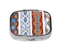 Pilulier 2 compartiments style ethnique graphique avec miroir Petit pilulier pour sac à main ou poche Organiseur de vitamines