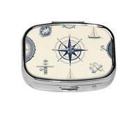 Pilulier 2 compartiments vintage nautique océan boussole bateau à voile avec miroir petit pilulier organisateur pour sac à main ou poche organisateur de vitamines